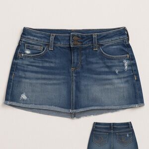 Denim Mini Skirt with Distressed Details